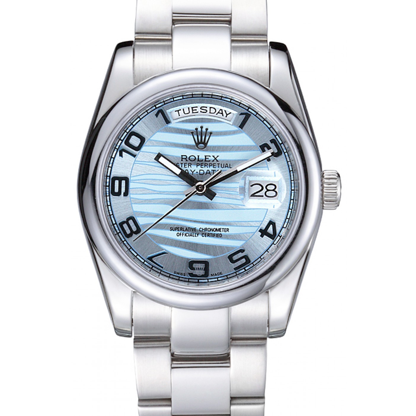 MiroTime Rolex DayDate Polished Silver Bezel White Dial 7470