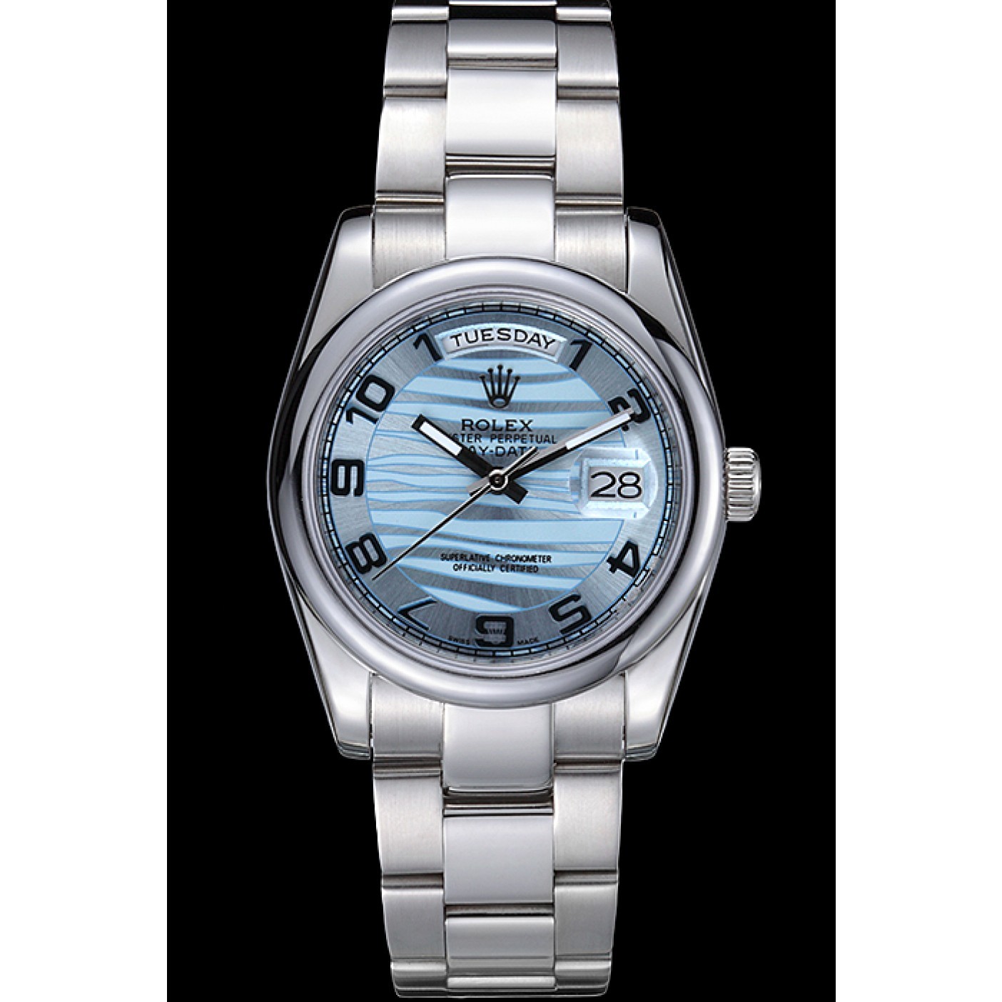 MiroTime Rolex DayDate Polished Silver Bezel White Dial 7470