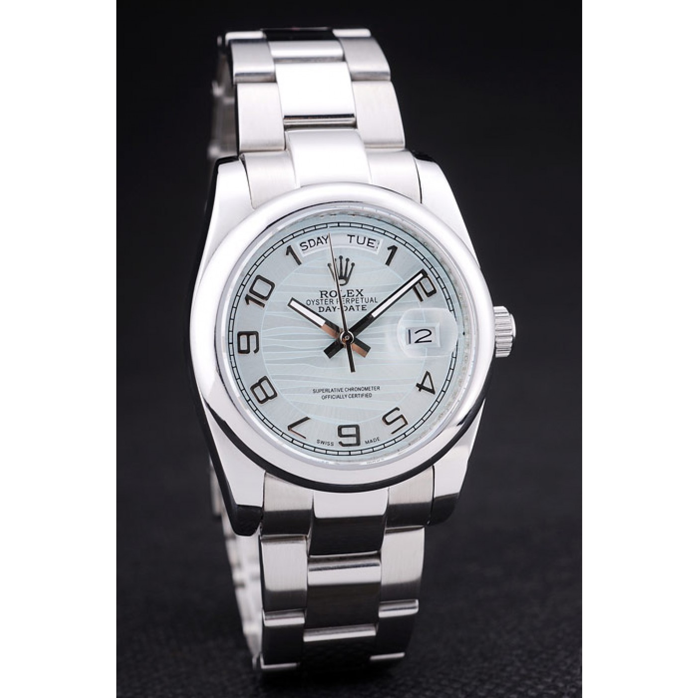 MiroTime Rolex DayDate Polished Silver Bezel White Dial 7470