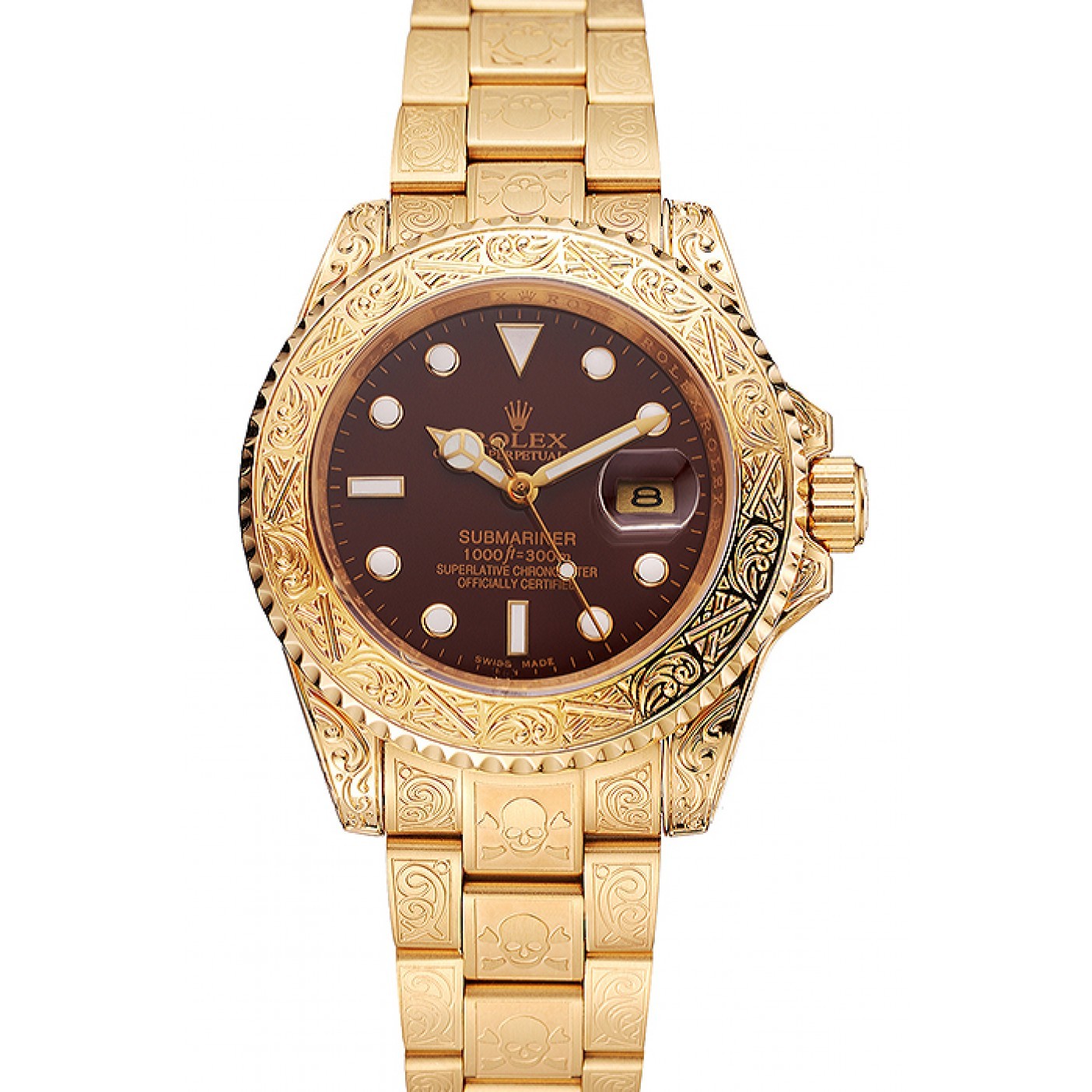 MiroTime Rolex Submariner Skull Limited Edition Brown Dial Gold Case And Bracelet 1454070