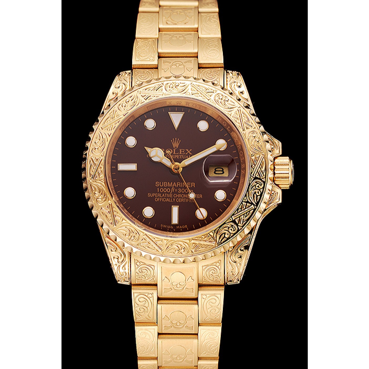 MiroTime Rolex Submariner Skull Limited Edition Brown Dial Gold Case And Bracelet 1454070