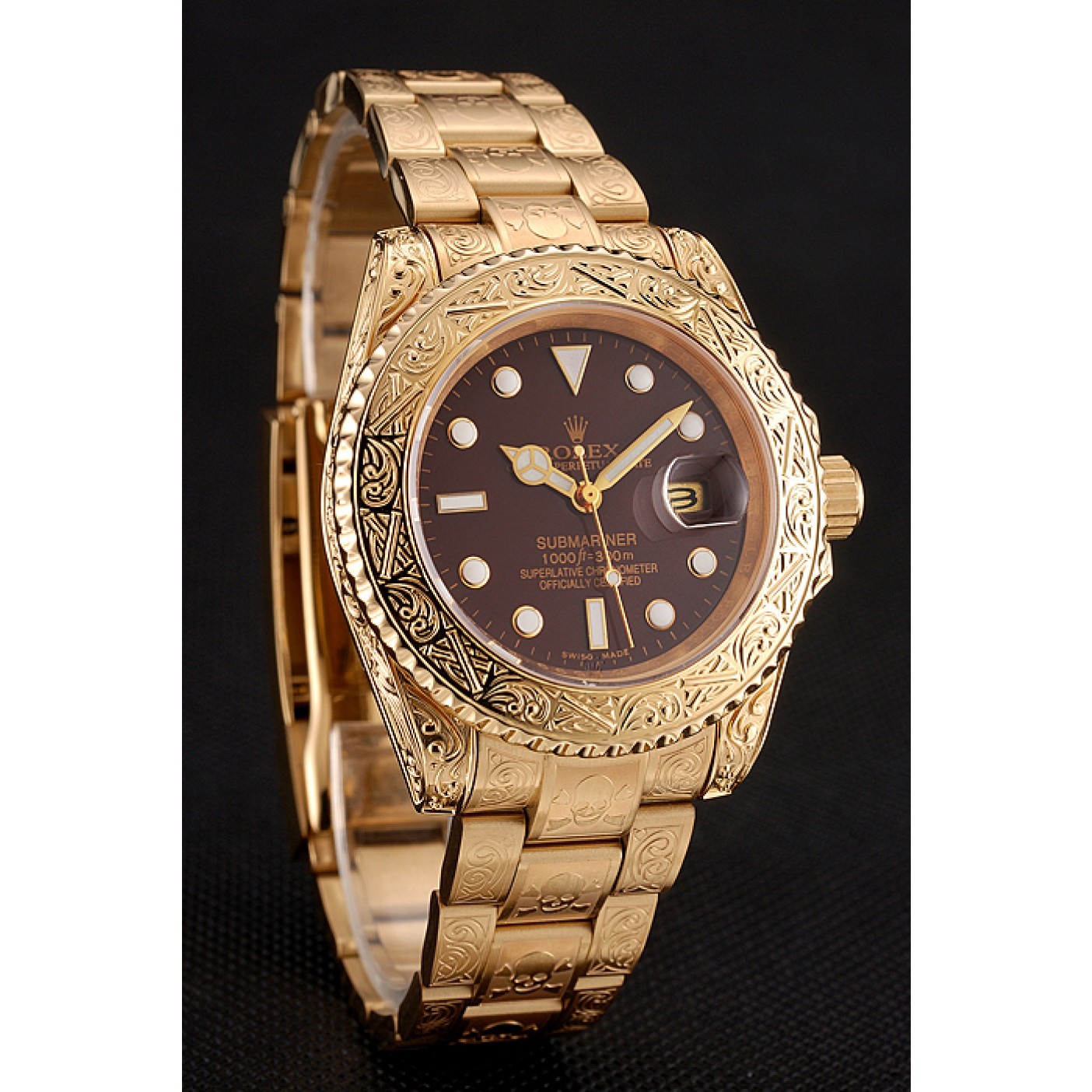 MiroTime Rolex Submariner Skull Limited Edition Brown Dial Gold Case And Bracelet 1454070
