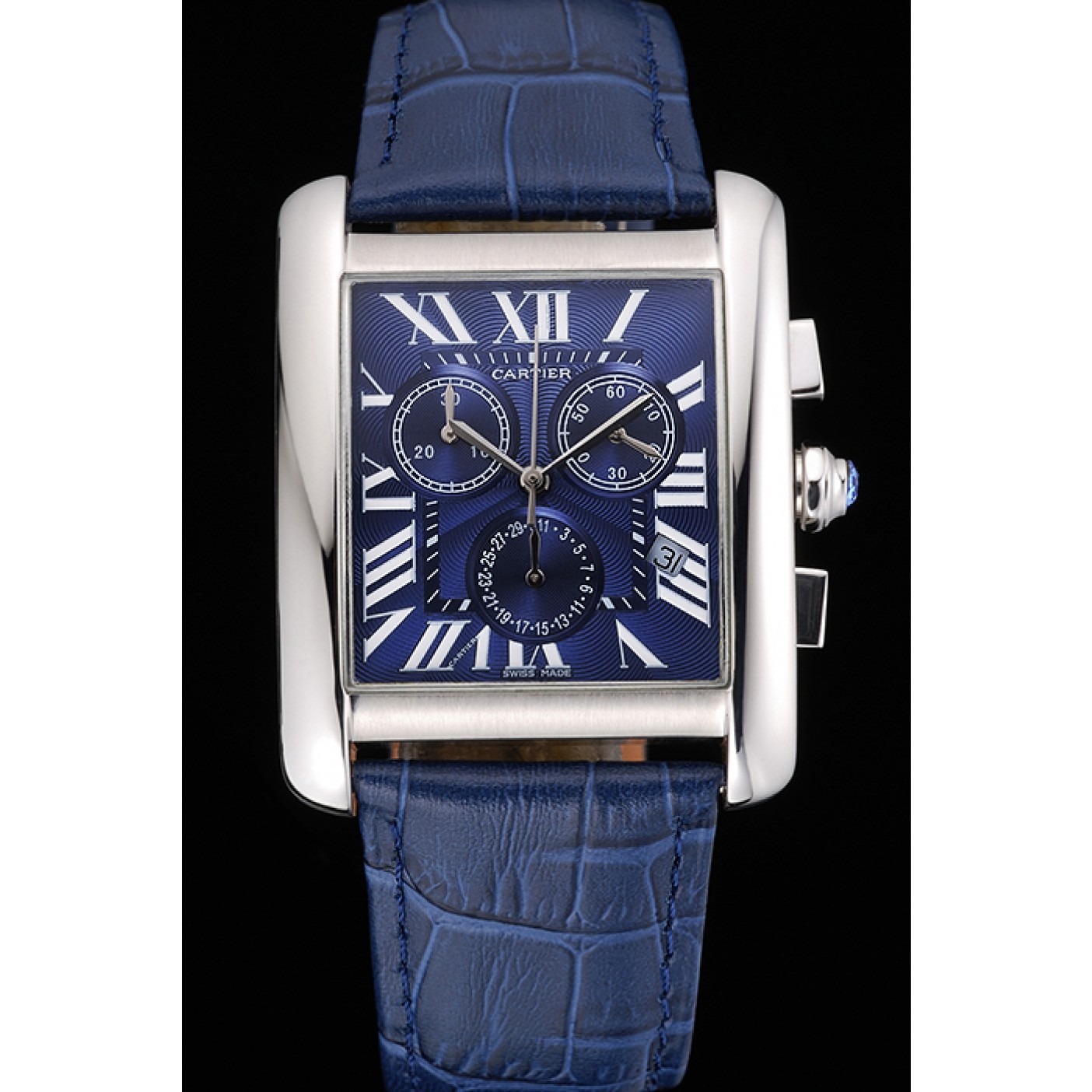 MiroTime Cartier Tank MC Blue Dial Stainless Steel Case Blue Leather Bracelet 622691