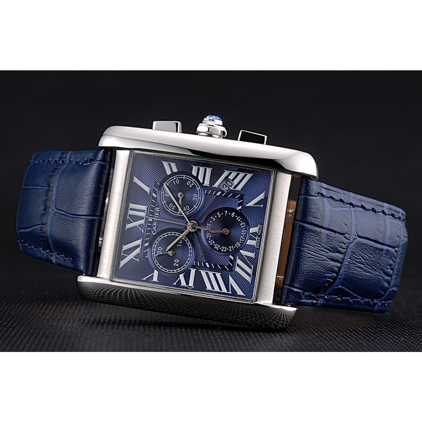MiroTime Cartier Tank MC Blue Dial Stainless Steel Case Blue Leather Bracelet 622691
