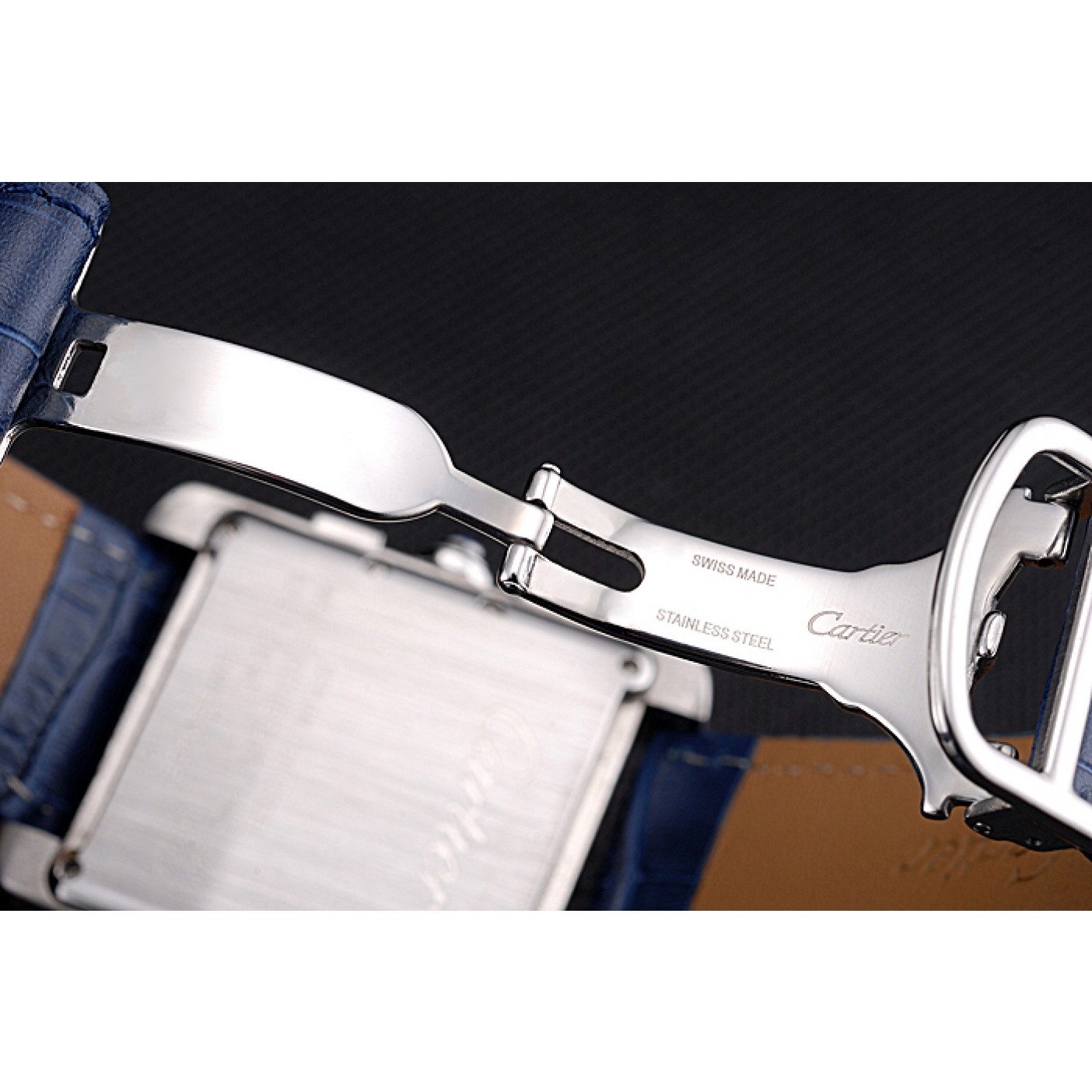 MiroTime Cartier Tank MC Blue Dial Stainless Steel Case Blue Leather Bracelet 622691