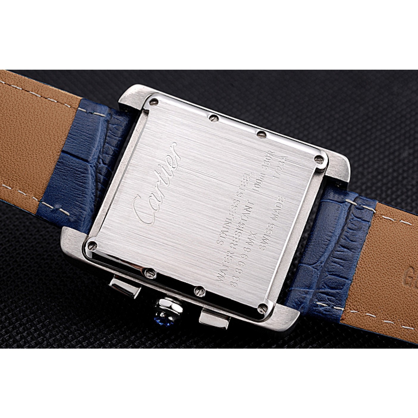 MiroTime Cartier Tank MC Blue Dial Stainless Steel Case Blue Leather Bracelet 622691