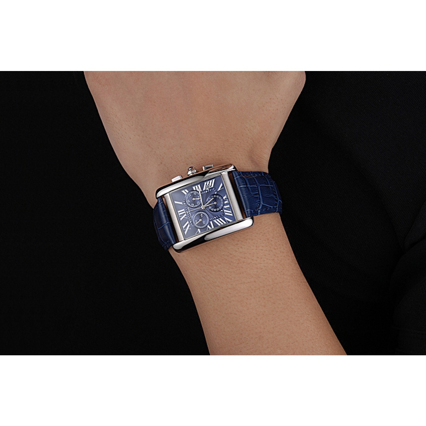 MiroTime Cartier Tank MC Blue Dial Stainless Steel Case Blue Leather Bracelet 622691
