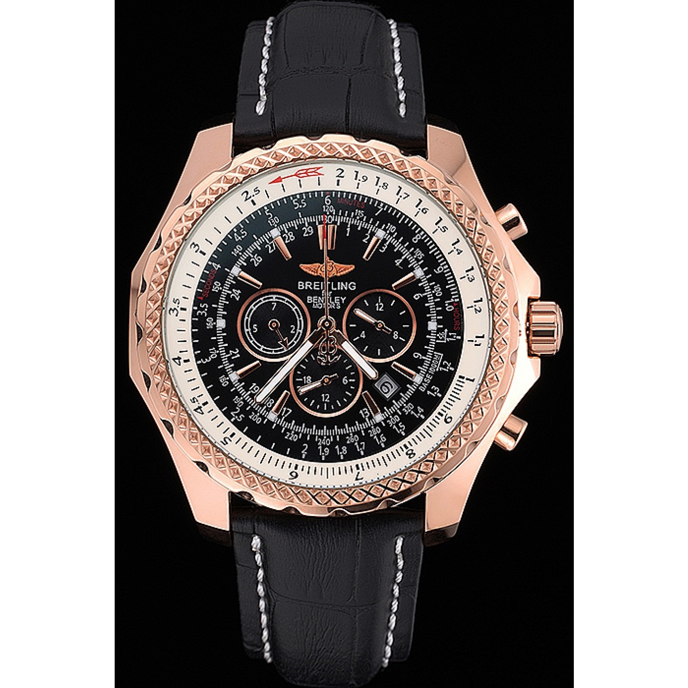 MiroTime Breitling Bentley Motors Speed Gold Case Black Dial Black Leather Bracelet 622232
