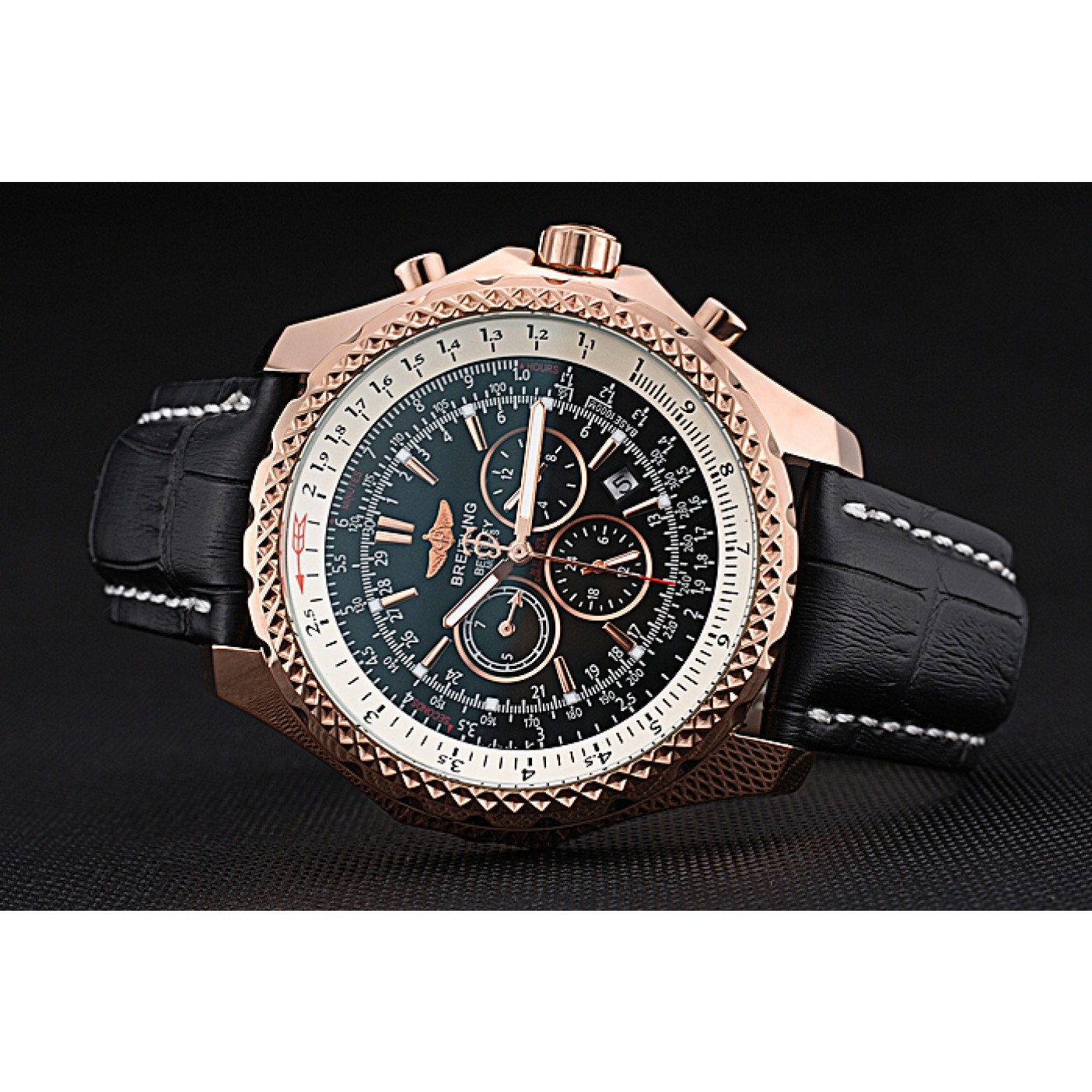 MiroTime Breitling Bentley Motors Speed Gold Case Black Dial Black Leather Bracelet 622232