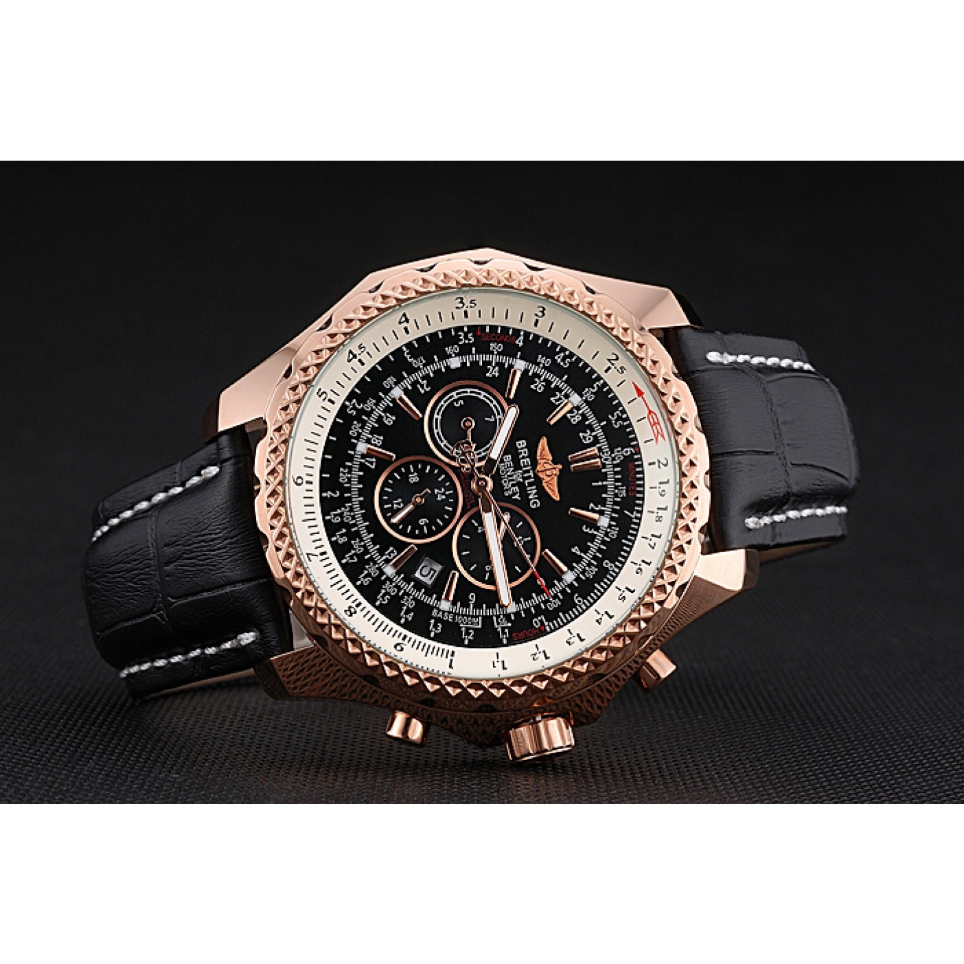 MiroTime Breitling Bentley Motors Speed Gold Case Black Dial Black Leather Bracelet 622232