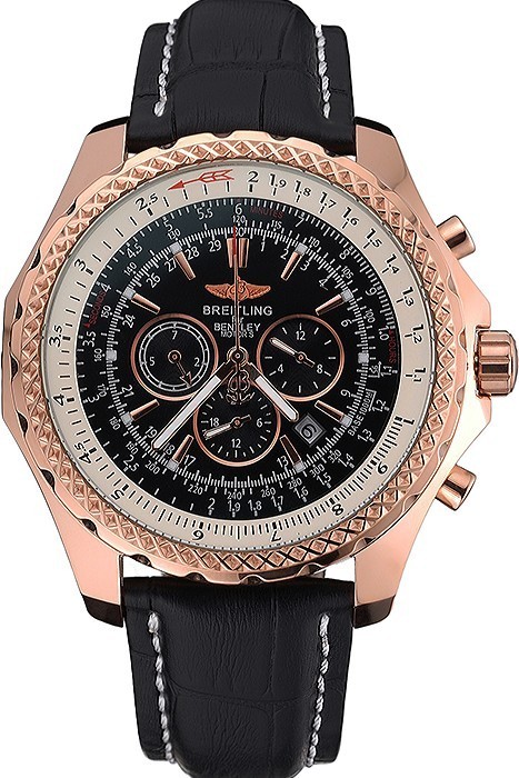 MiroTime Breitling Bentley Motors Speed Gold Case Black Dial Black Leather Bracelet 622232