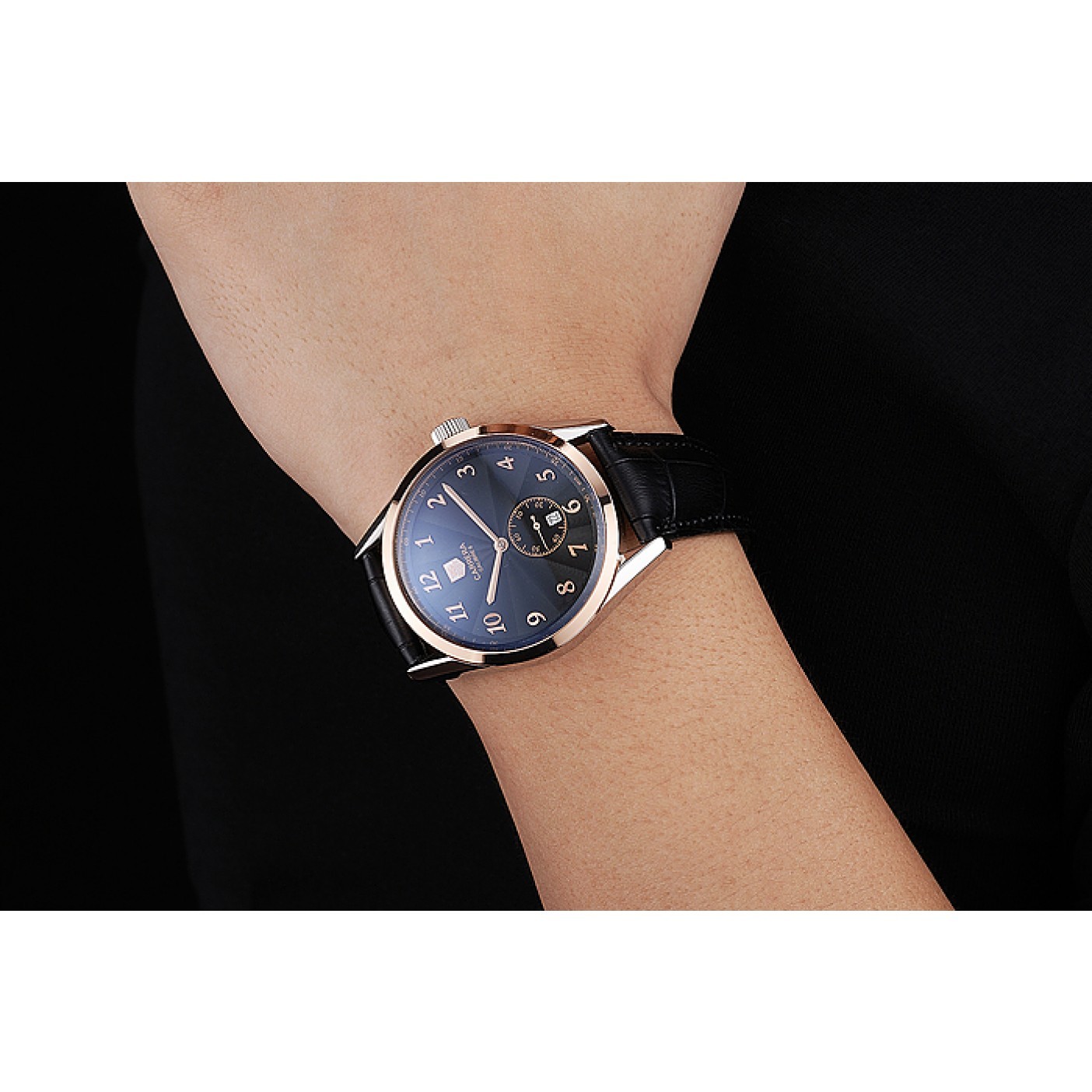 MiroTime Tag Heuer Carrerra Calibre 6 Black Dial Rose Gold Black Leather Band 622163