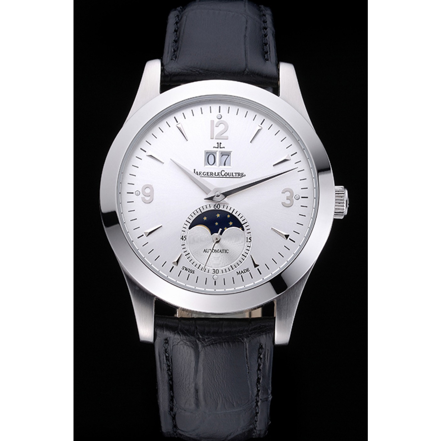 MiroTime Jaeger LeCoultre Rendez-Vous Night And Day White Dial Black Leather Bracelet 622082