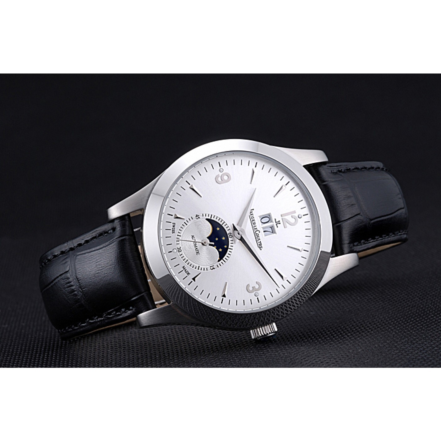 MiroTime Jaeger LeCoultre Rendez-Vous Night And Day White Dial Black Leather Bracelet 622082