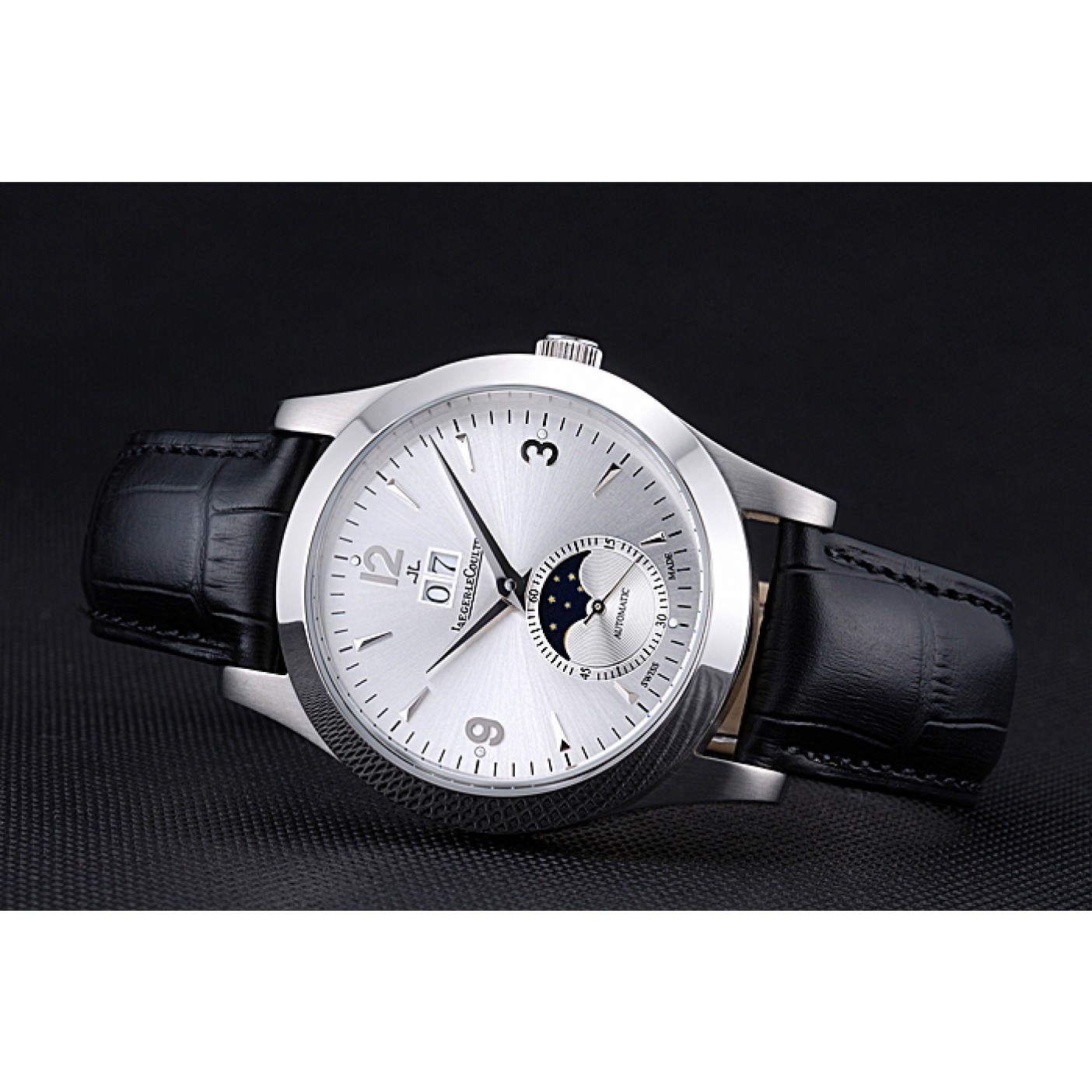 MiroTime Jaeger LeCoultre Rendez-Vous Night And Day White Dial Black Leather Bracelet 622082