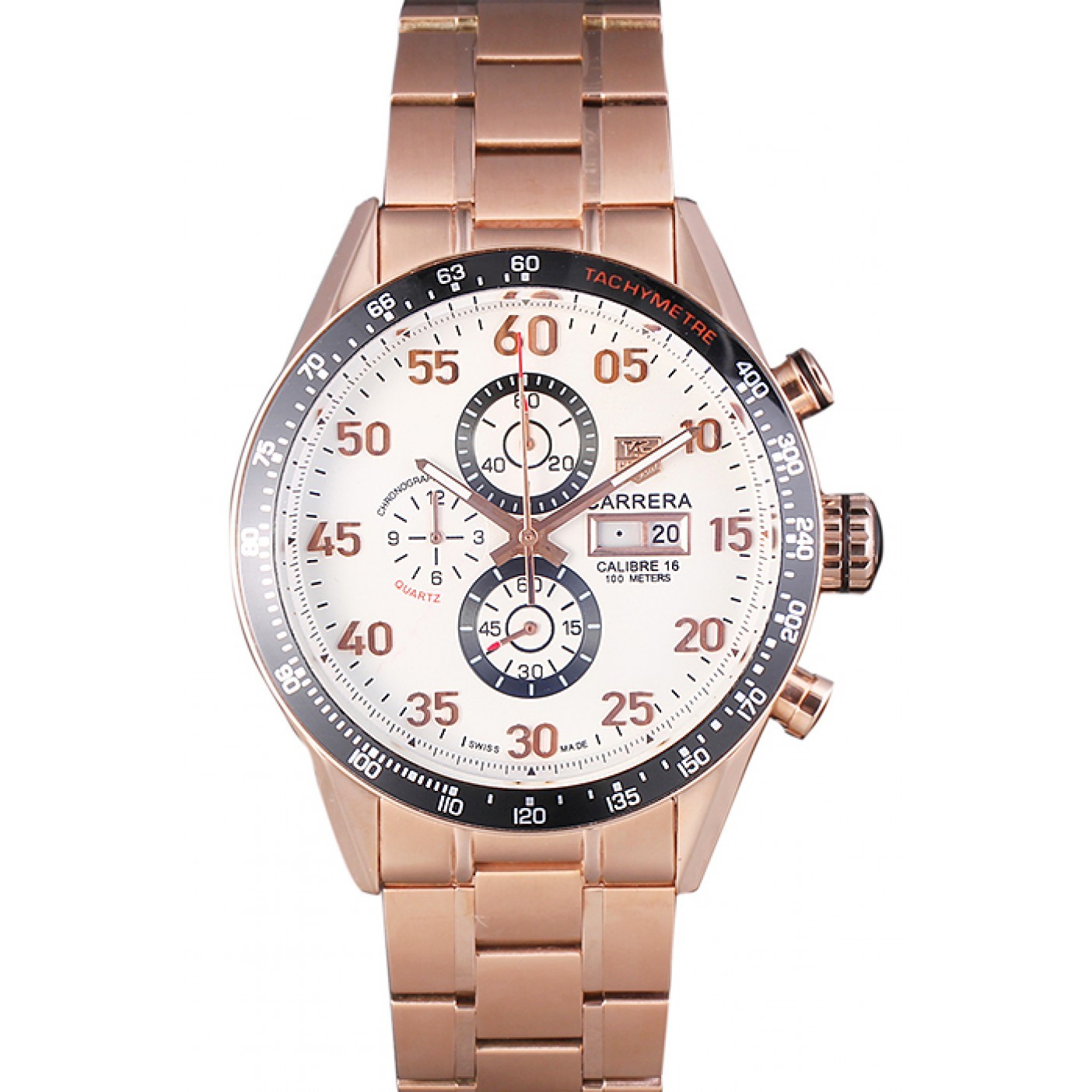 MiroTime Tag Heuer Carrera Rose Gold Bracelet White Dial 801442