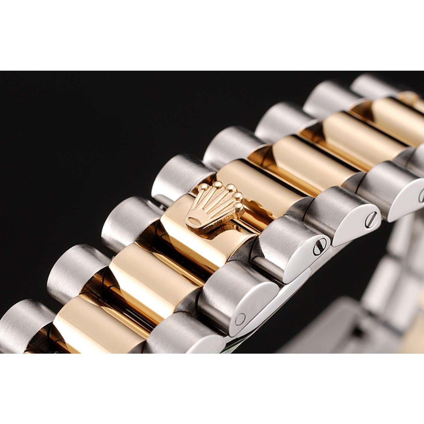 MiroTime Swiss Rolex Day-Date White Dial Gold Diamond Case Two Tone Stainless Steel Bracelet 1453971
