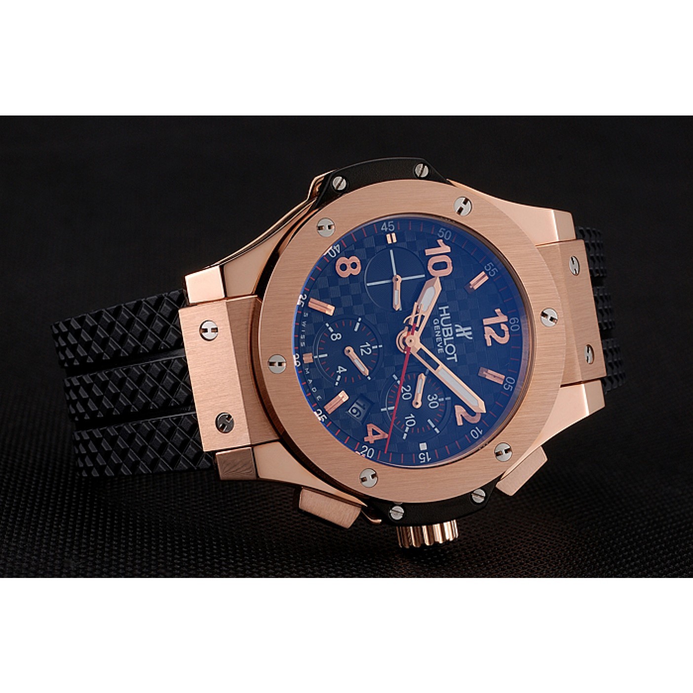MiroTime Swiss Hublot Big Bang Carbon Effect Dial Rose Gold Case Black Rubber Bracelet 1453897