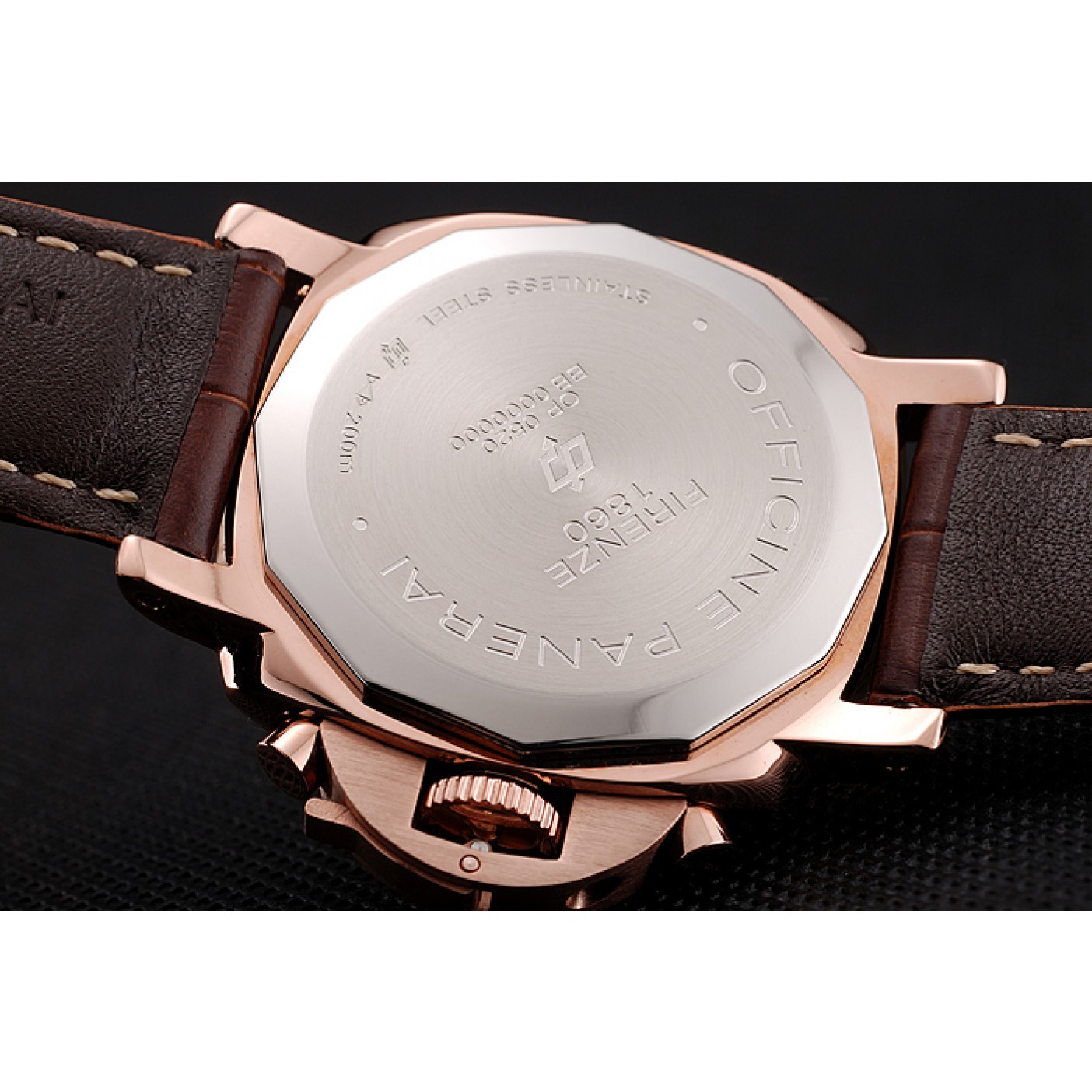 MiroTime Panerai Radiomir 8 Days Chronograph White Dial Rose Gold Case Brown Leather Strap 1453796