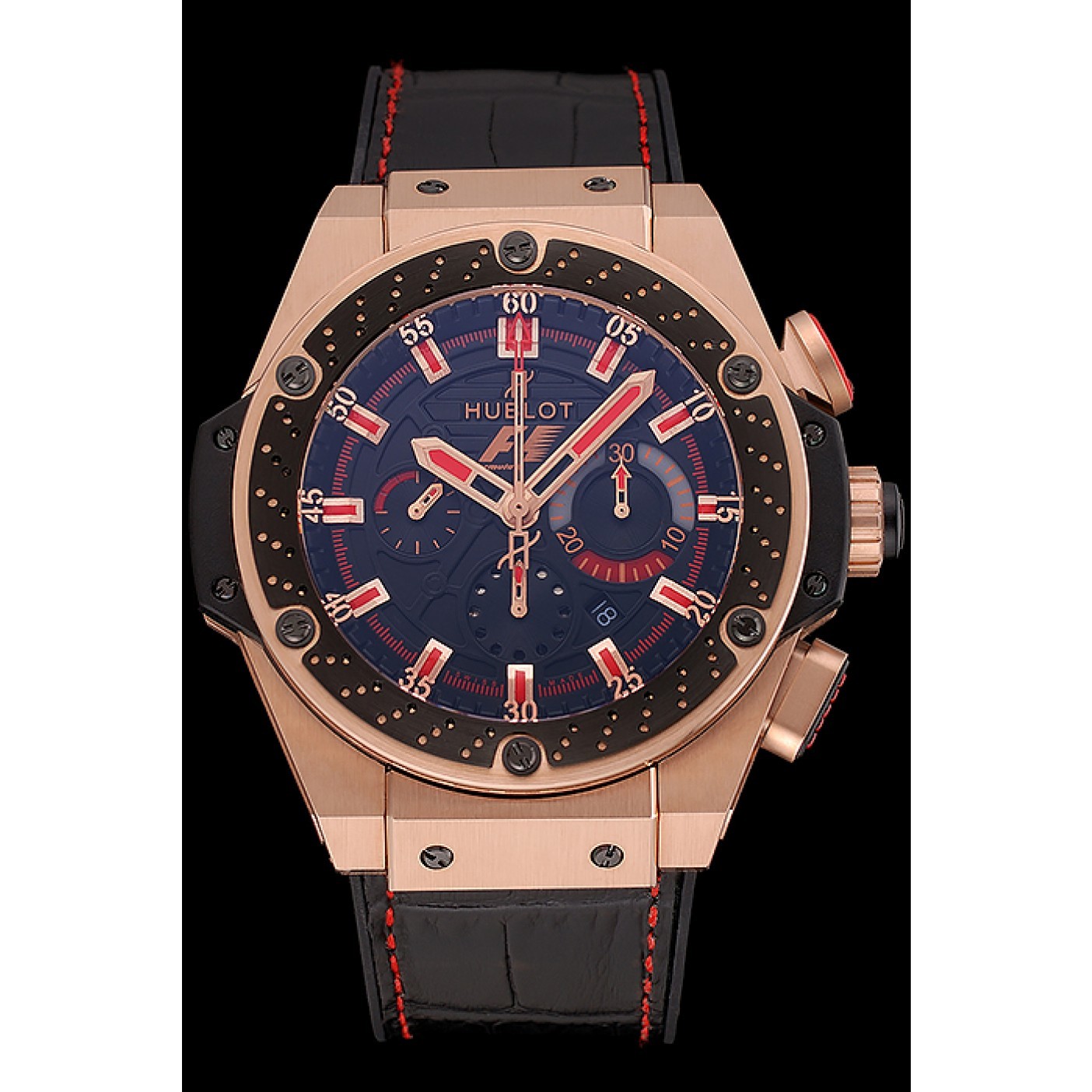 MiroTime Swiss Hublot Big Bang Limited Edition Formula 1 Black And Red Dial Gold Case Black Strap 62287