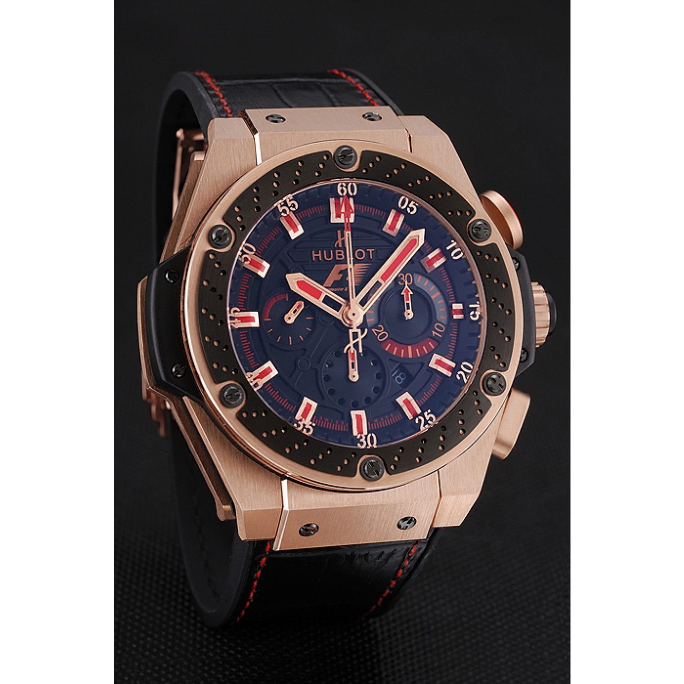 MiroTime Swiss Hublot Big Bang Limited Edition Formula 1 Black And Red Dial Gold Case Black Strap 62287