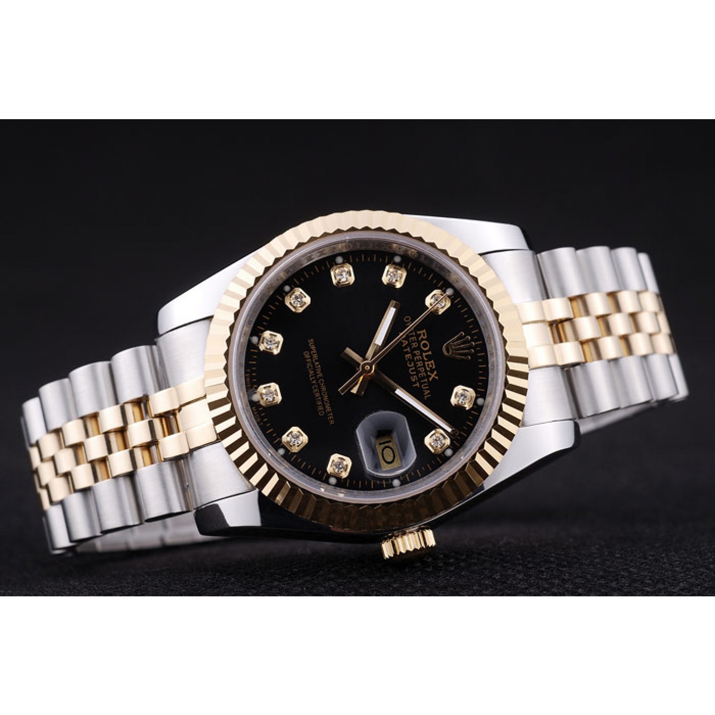 MiroTime Rolex Datejust Black Dial Diamonds Ribbed Bezel 7453