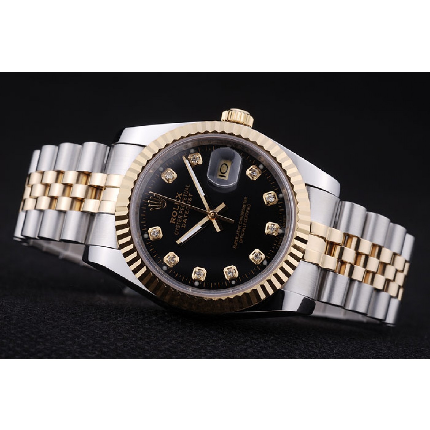 MiroTime Rolex Datejust Black Dial Diamonds Ribbed Bezel 7453