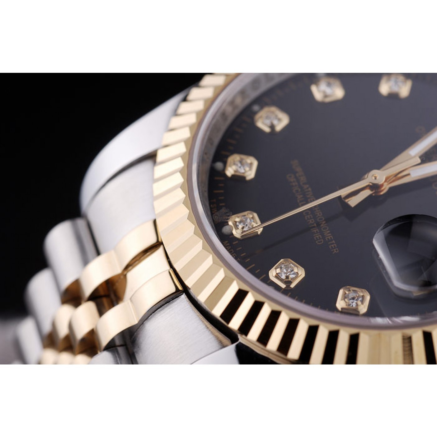 MiroTime Rolex Datejust Black Dial Diamonds Ribbed Bezel 7453