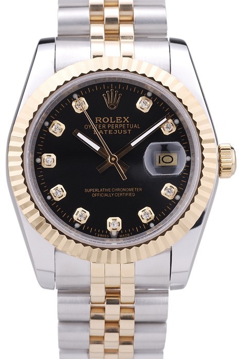 MiroTime Rolex Datejust Black Dial Diamonds Ribbed Bezel 7453