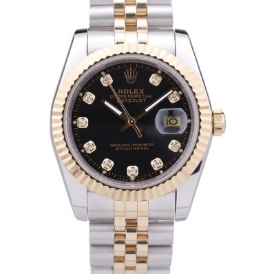 MiroTime Rolex Datejust Black Dial Diamonds Ribbed Bezel 7453