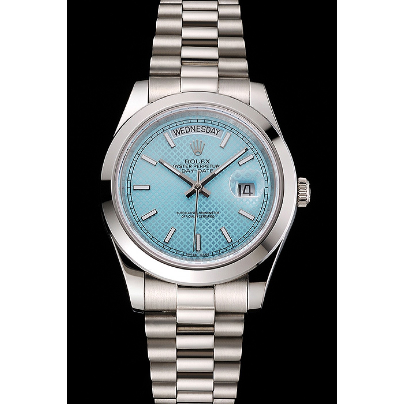 MiroTime Swiss Rolex Day Date 40 Platinum Ice Blue Dial Stainless Steel Case And Bracelet