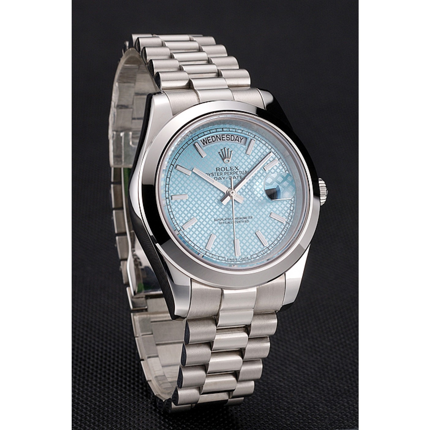 MiroTime Swiss Rolex Day Date 40 Platinum Ice Blue Dial Stainless Steel Case And Bracelet