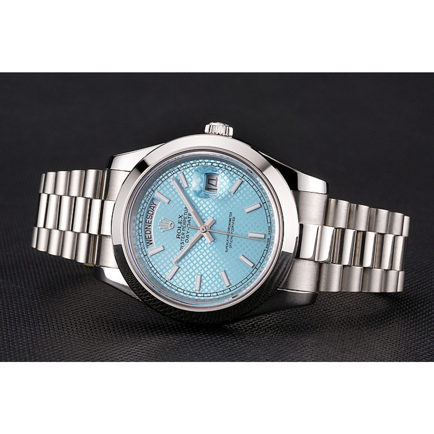 MiroTime Swiss Rolex Day Date 40 Platinum Ice Blue Dial Stainless Steel Case And Bracelet