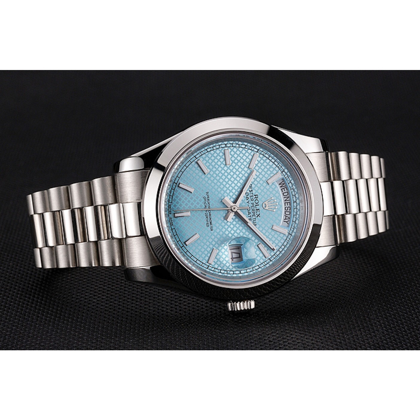 MiroTime Swiss Rolex Day Date 40 Platinum Ice Blue Dial Stainless Steel Case And Bracelet