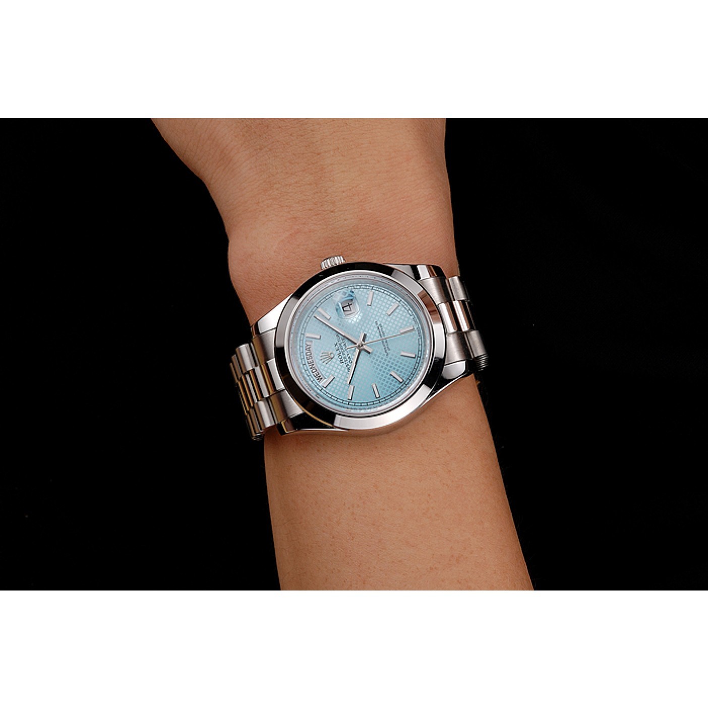 MiroTime Swiss Rolex Day Date 40 Platinum Ice Blue Dial Stainless Steel Case And Bracelet