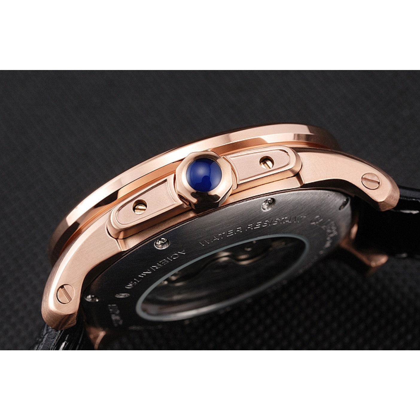 MiroTime Cartier Calibre De Cartier Small Seconds Black And White Dial Rose Gold Case Black Leather Strap
