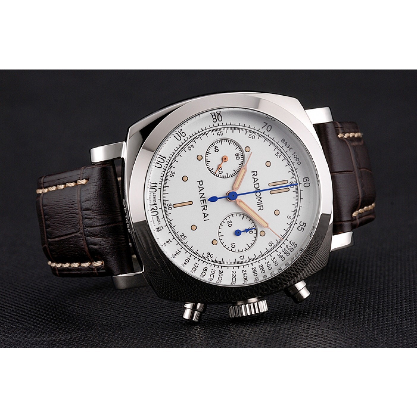MiroTime Swiss Panerai Radiomir 1940 Chronograph White Dial Stainless Steel Case Brown Leather Strap