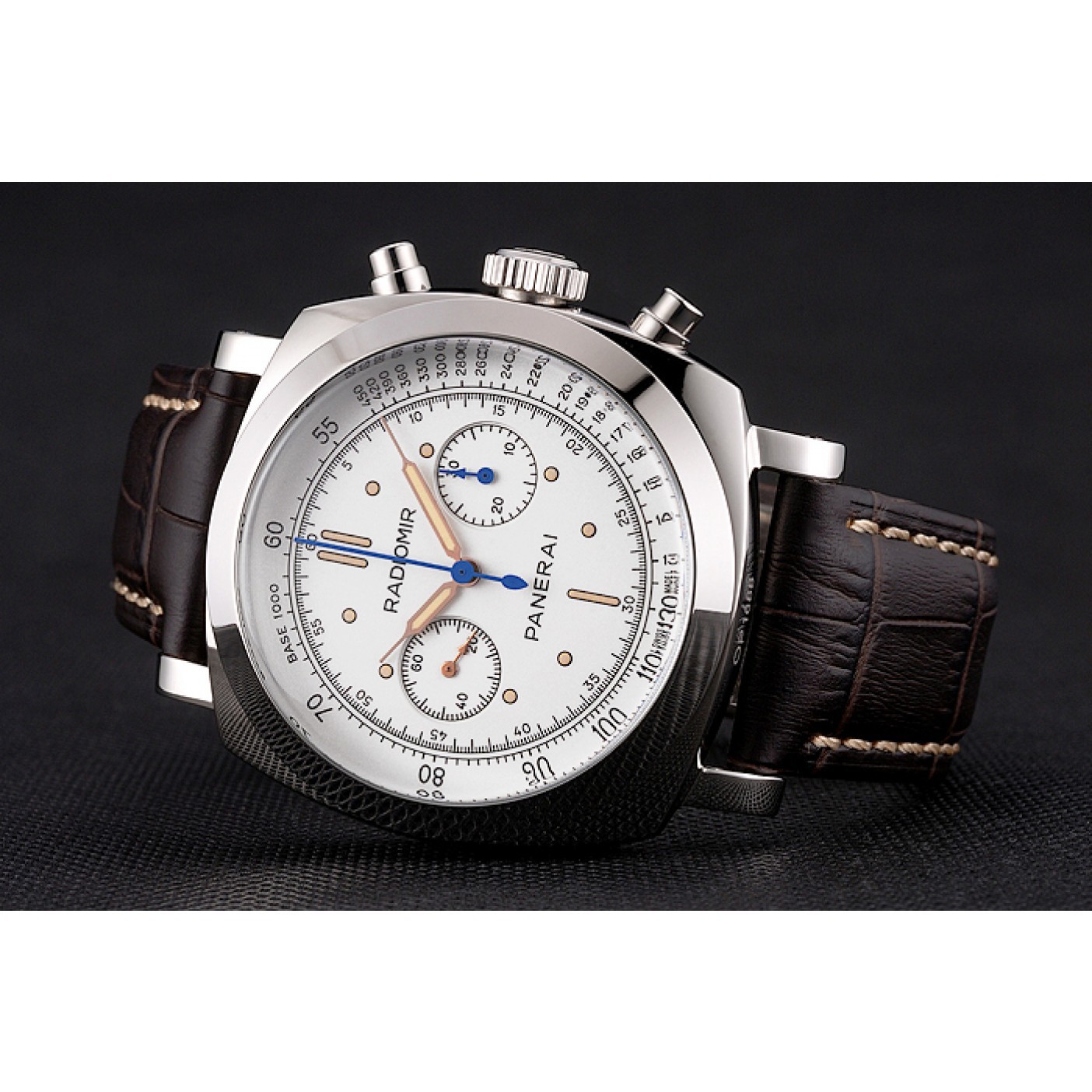 MiroTime Swiss Panerai Radiomir 1940 Chronograph White Dial Stainless Steel Case Brown Leather Strap