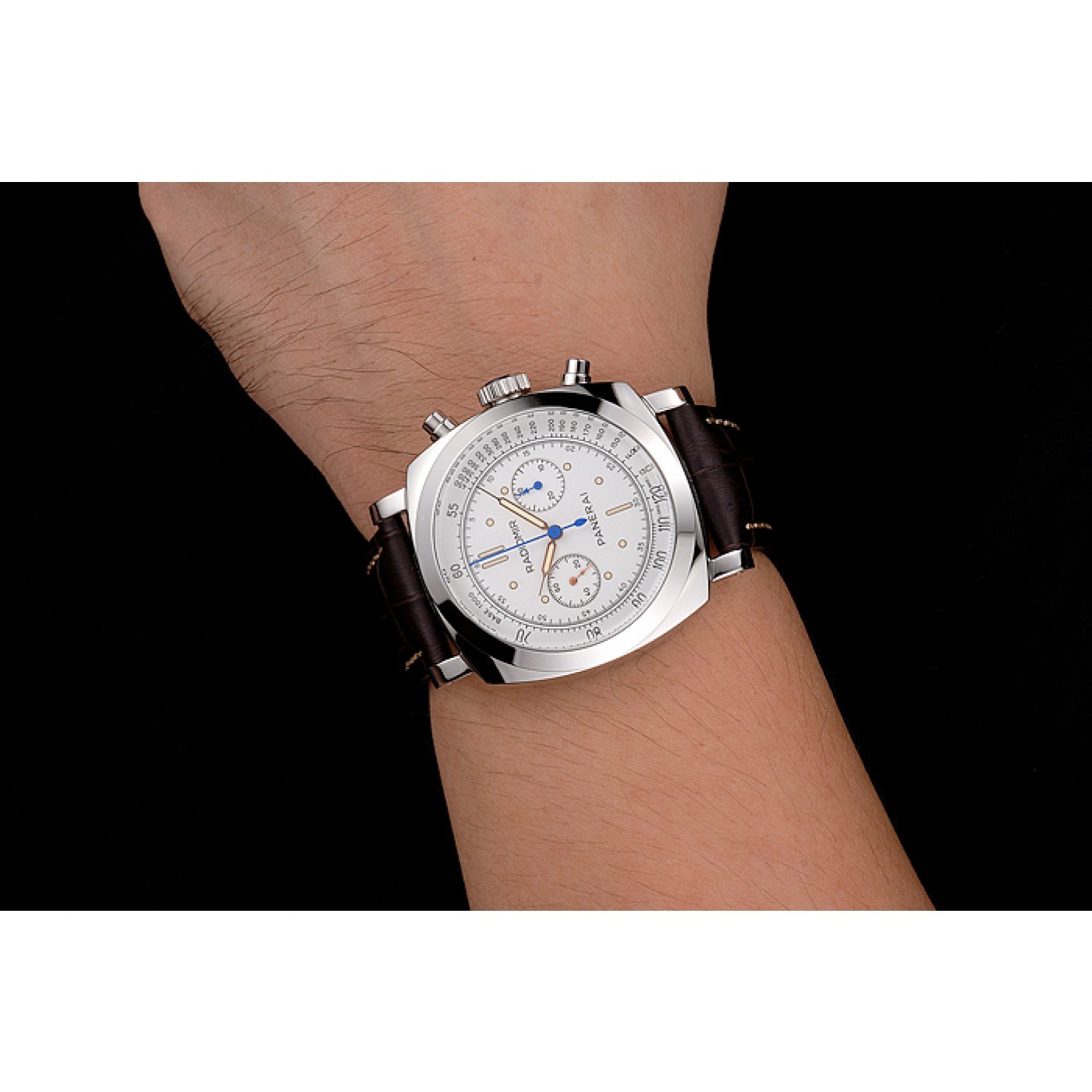 MiroTime Swiss Panerai Radiomir 1940 Chronograph White Dial Stainless Steel Case Brown Leather Strap