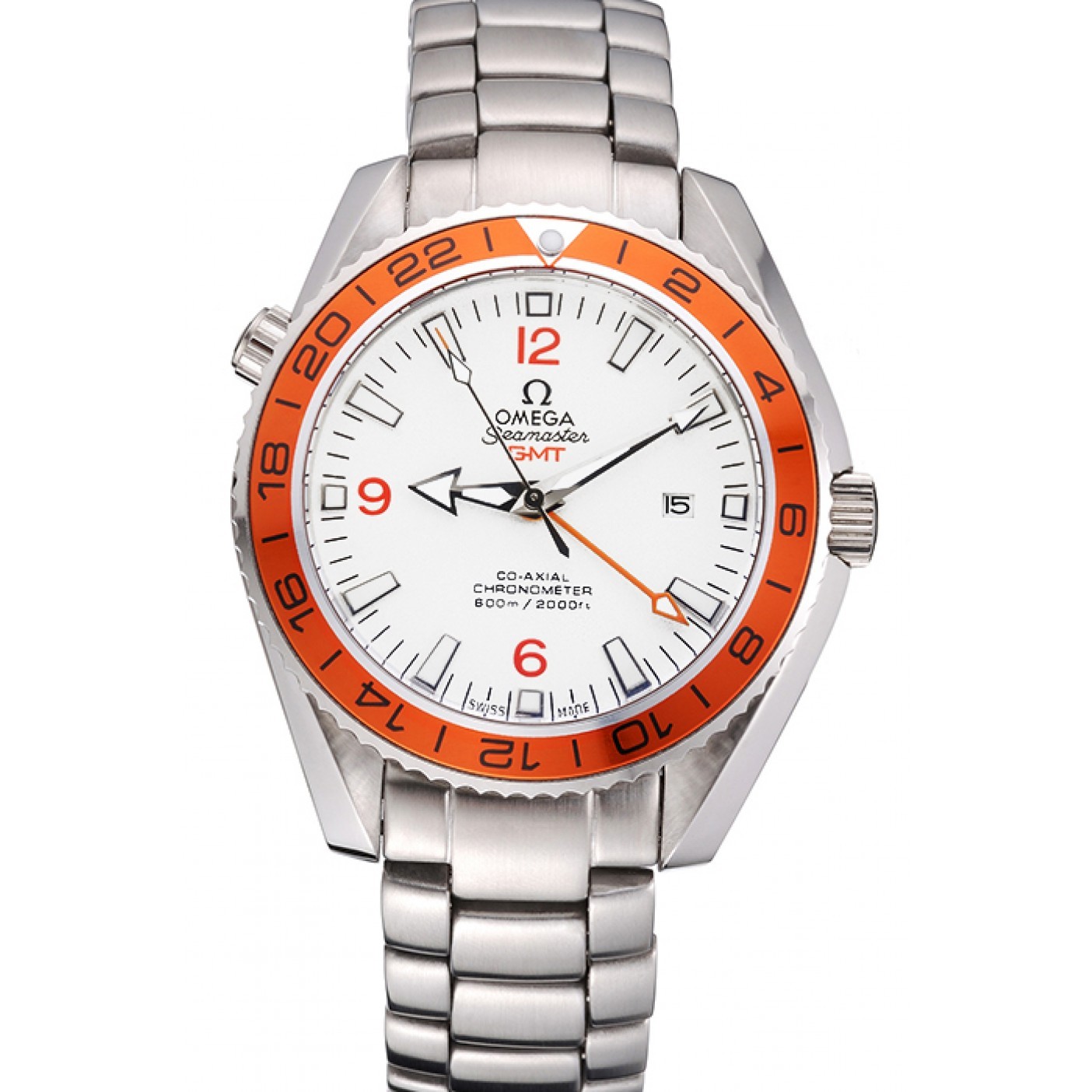 MiroTime Omega Seamaster GMT White Dial Orange Bezel Stainless Steel Case 622718