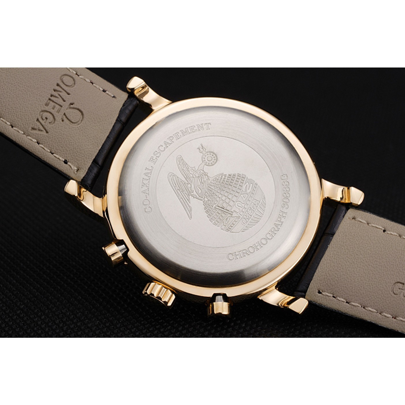 MiroTime Omega Seamaster Vintage Chronograph Blue Dial Diamond Hour Marks Gold Case Black Leather Strap