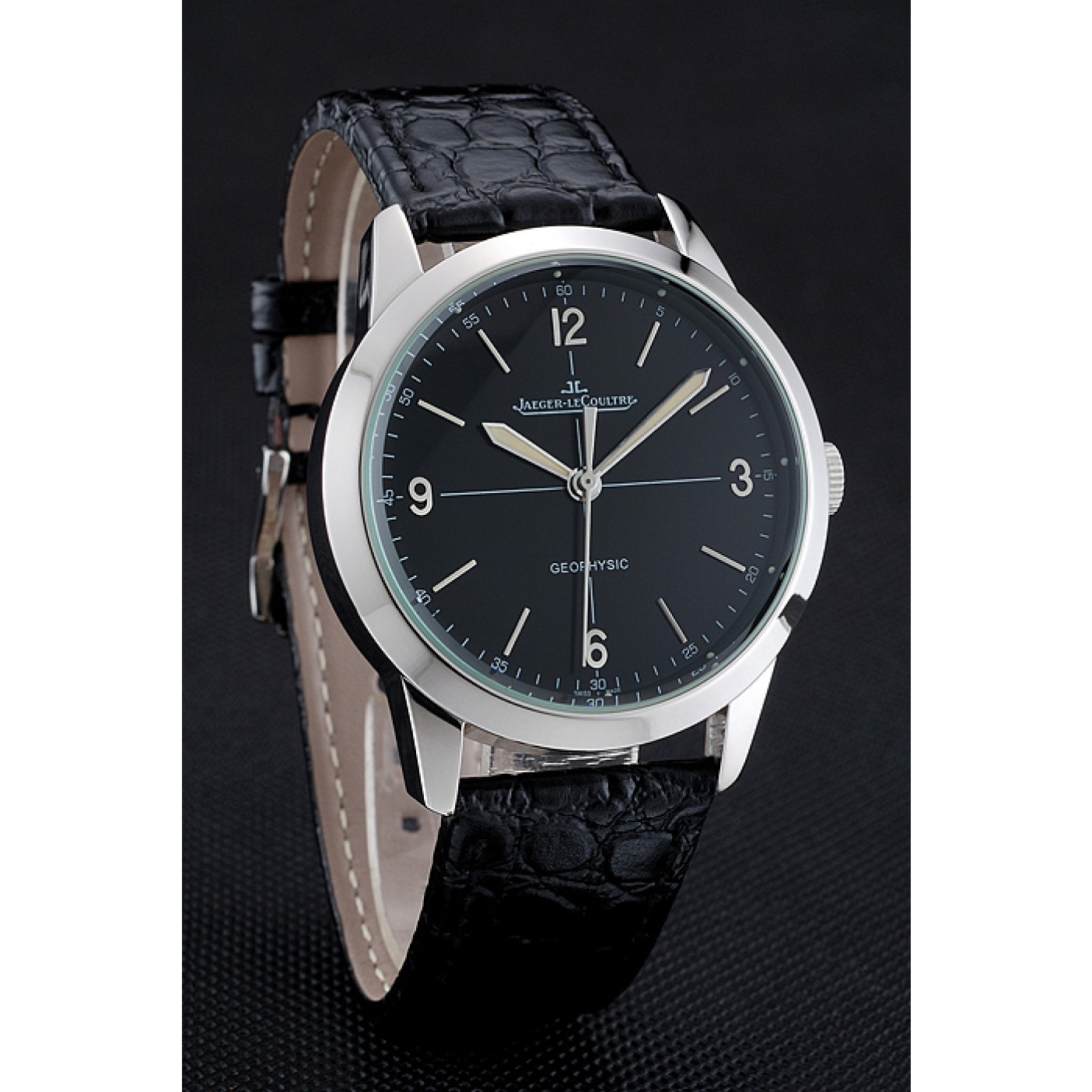 MiroTime Jaeger LeCoultre Geophysic Black Dial Silver Case Black Leather Bracelet 1454041