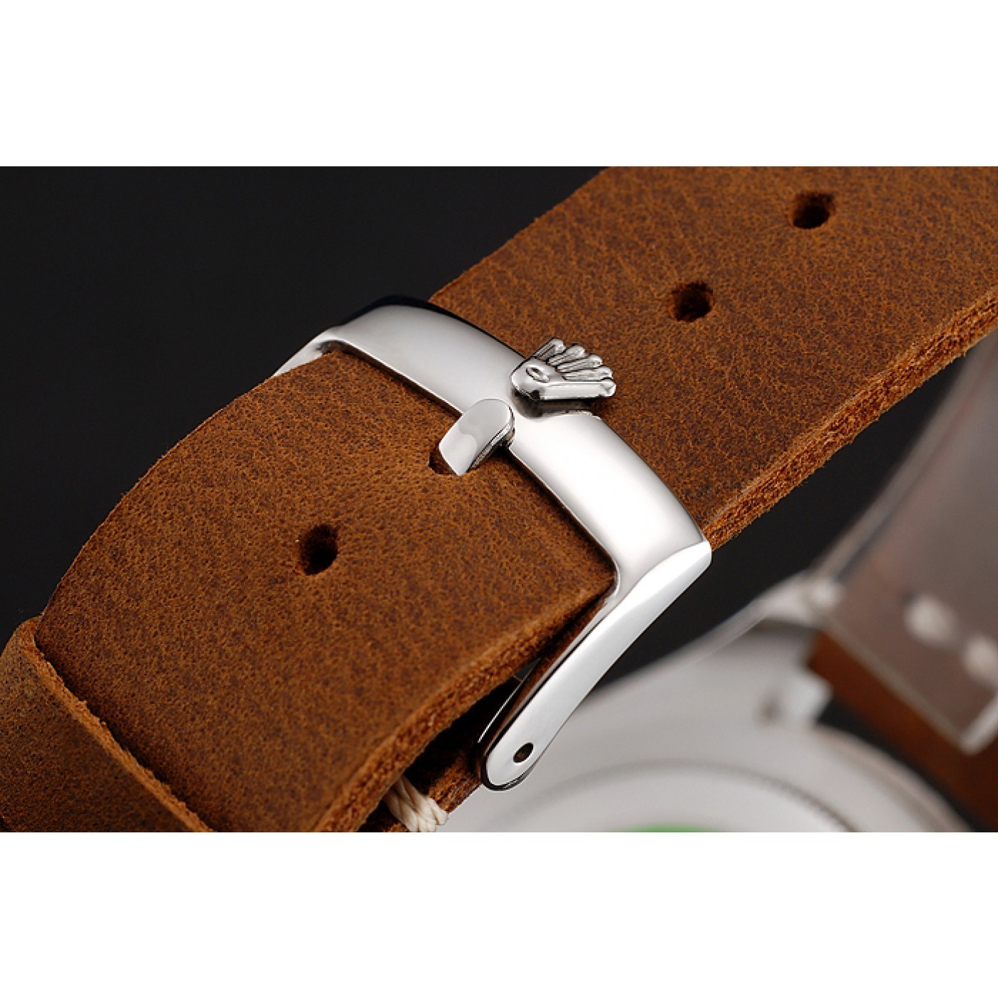 MiroTime Rolex Yacht Master Black Dial Silver Case Brown Leather Bracelet 1453859