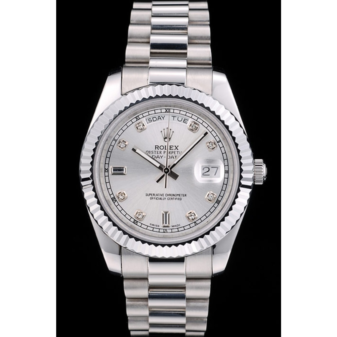 MiroTime Rolex DayDate Stainless Steel Ribbed Bezel Silver Dial 41976