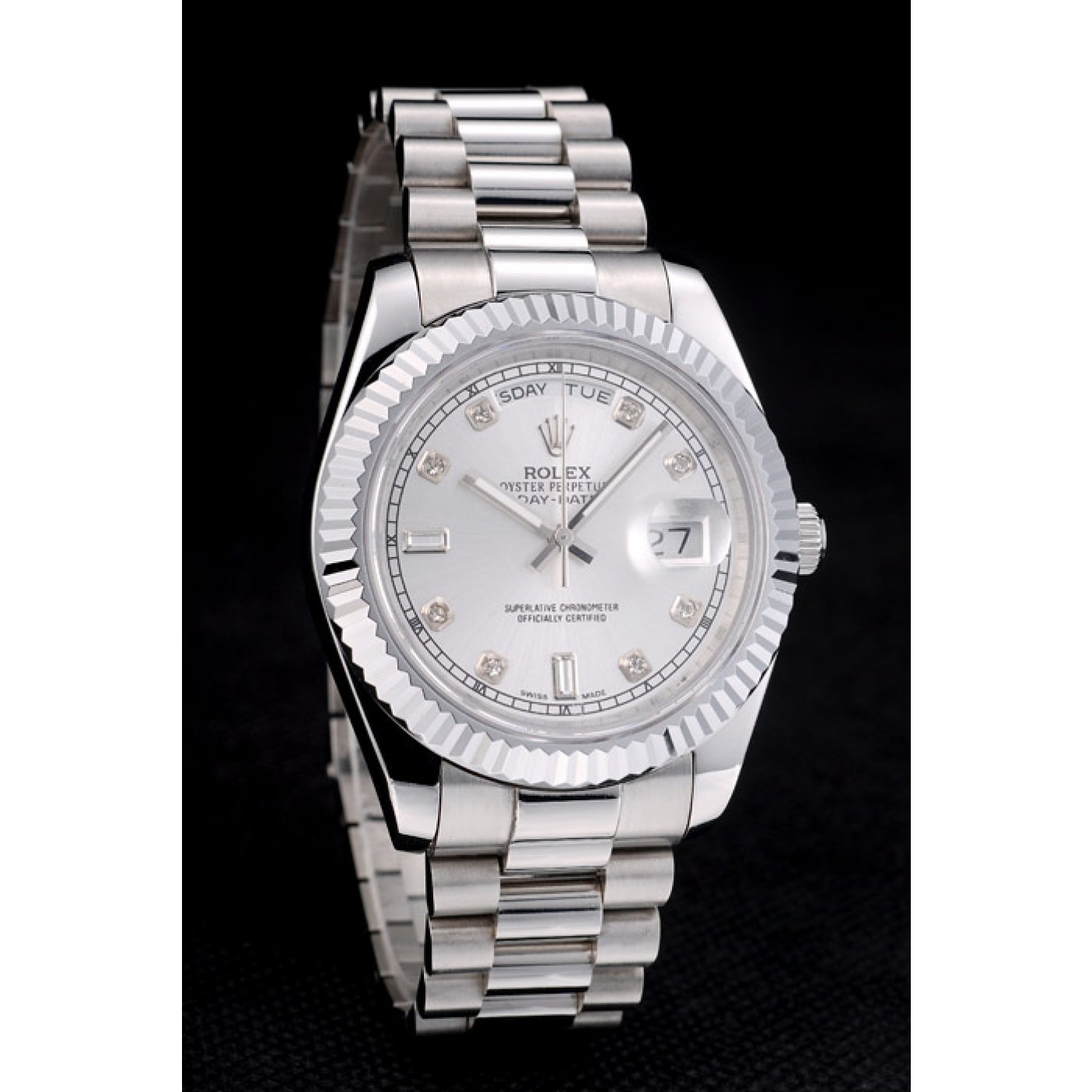 MiroTime Rolex DayDate Stainless Steel Ribbed Bezel Silver Dial 41976