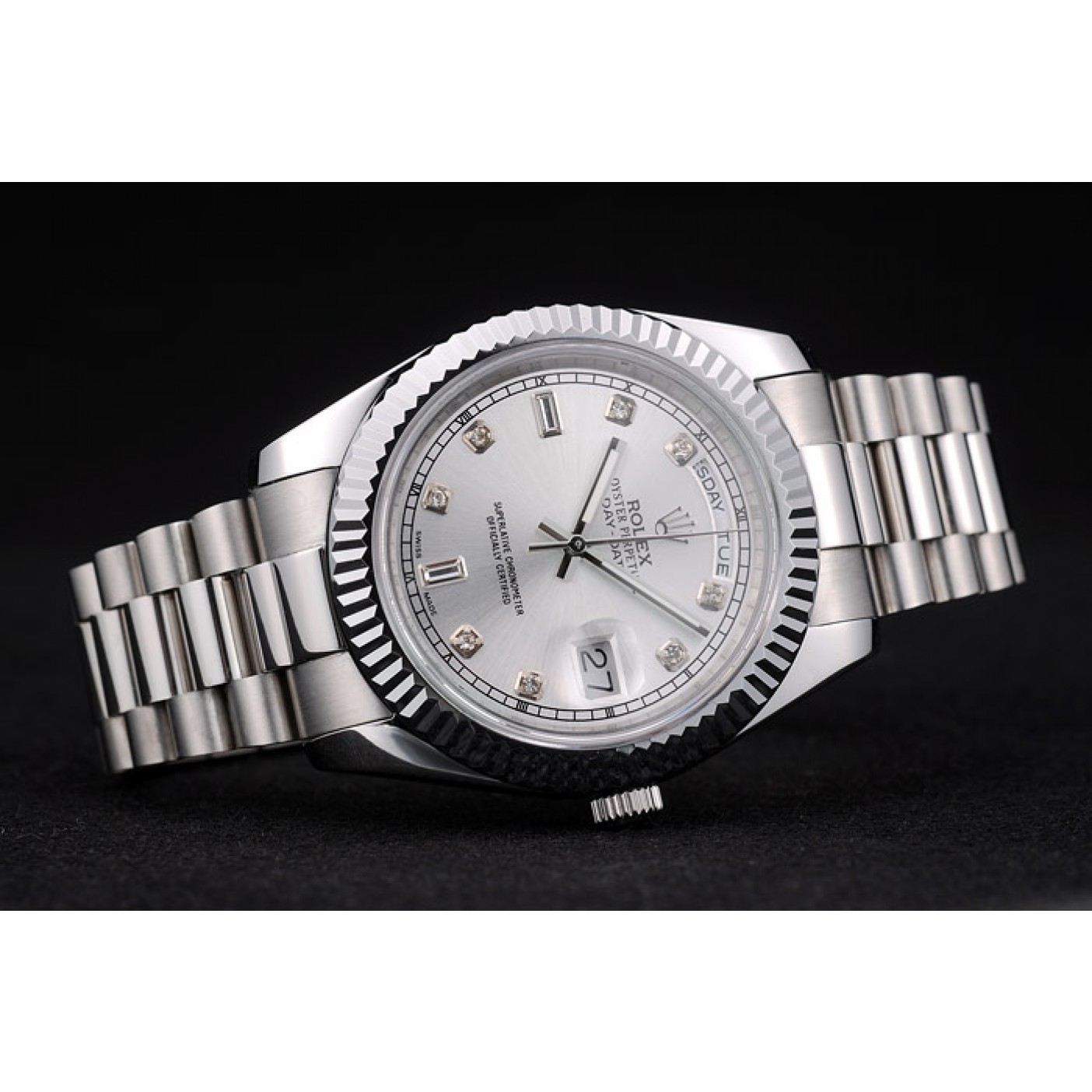 MiroTime Rolex DayDate Stainless Steel Ribbed Bezel Silver Dial 41976