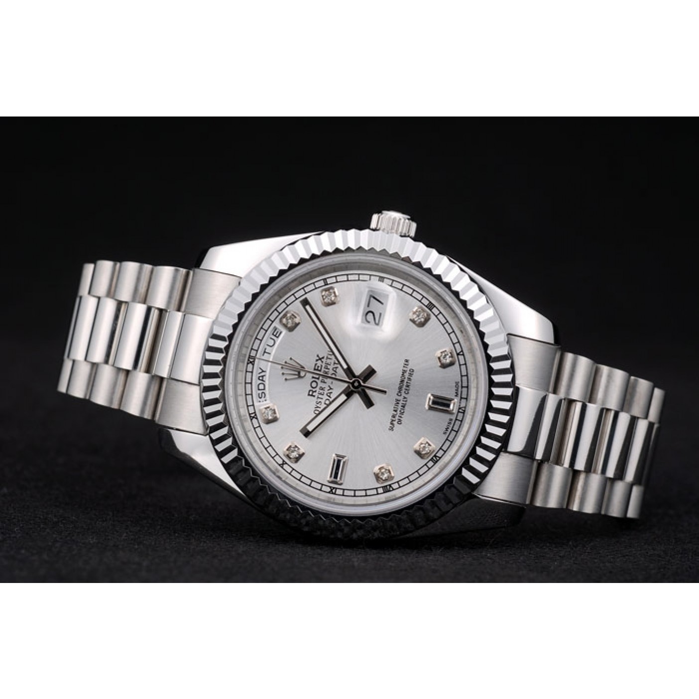MiroTime Rolex DayDate Stainless Steel Ribbed Bezel Silver Dial 41976