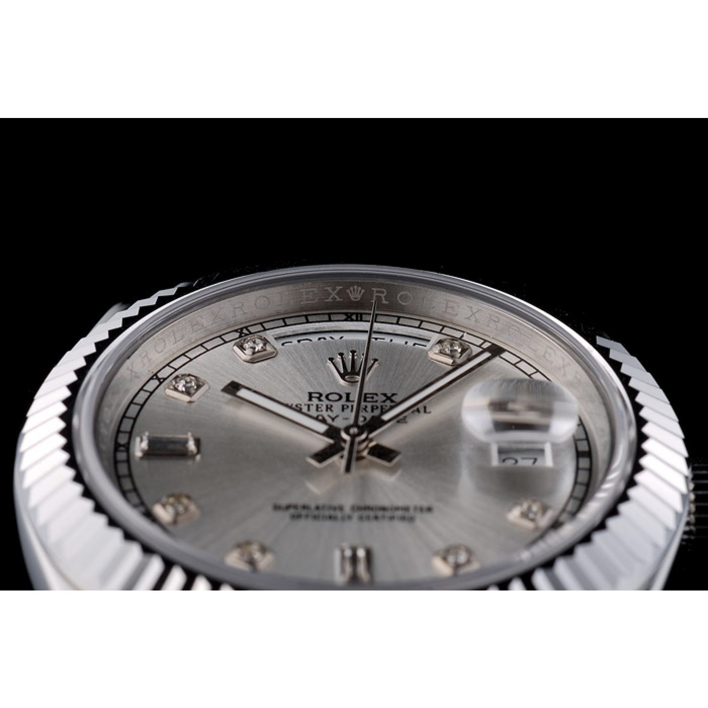 MiroTime Rolex DayDate Stainless Steel Ribbed Bezel Silver Dial 41976