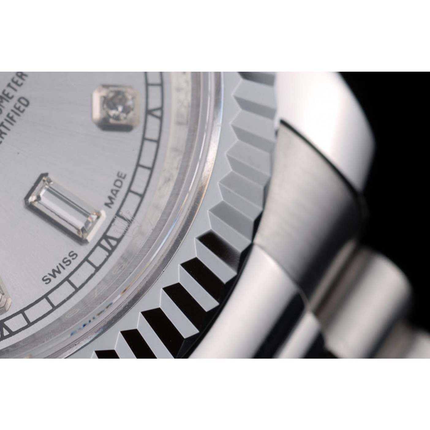 MiroTime Rolex DayDate Stainless Steel Ribbed Bezel Silver Dial 41976