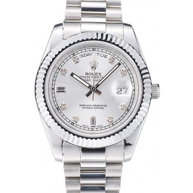 MiroTime Rolex DayDate Stainless Steel Ribbed Bezel Silver Dial 41976